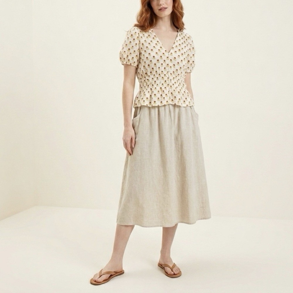 MADEWELL Floral Peasant Top Size Medium Boho Neutrals Front Button Cotton India